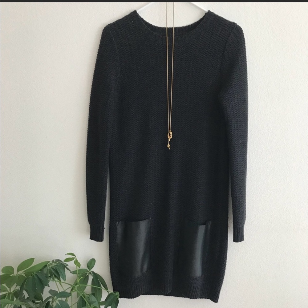COS Black Knit Sweater Dress with Faux Leather